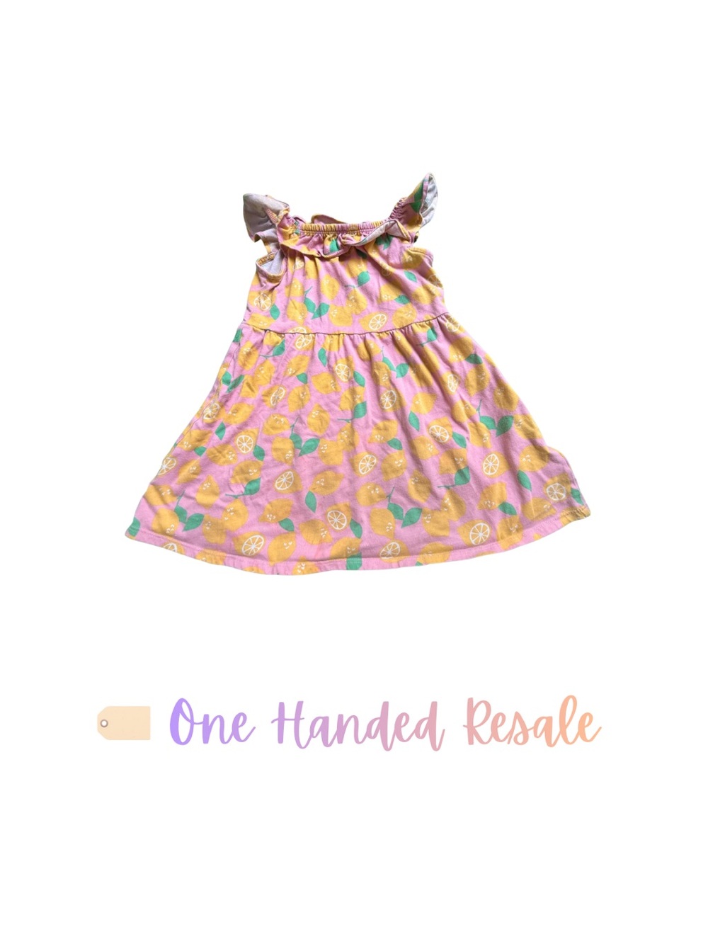 🍋 The Children’s Place Girls Pink Lemon Print Ruffle Neckline Comfy Sundress 4T